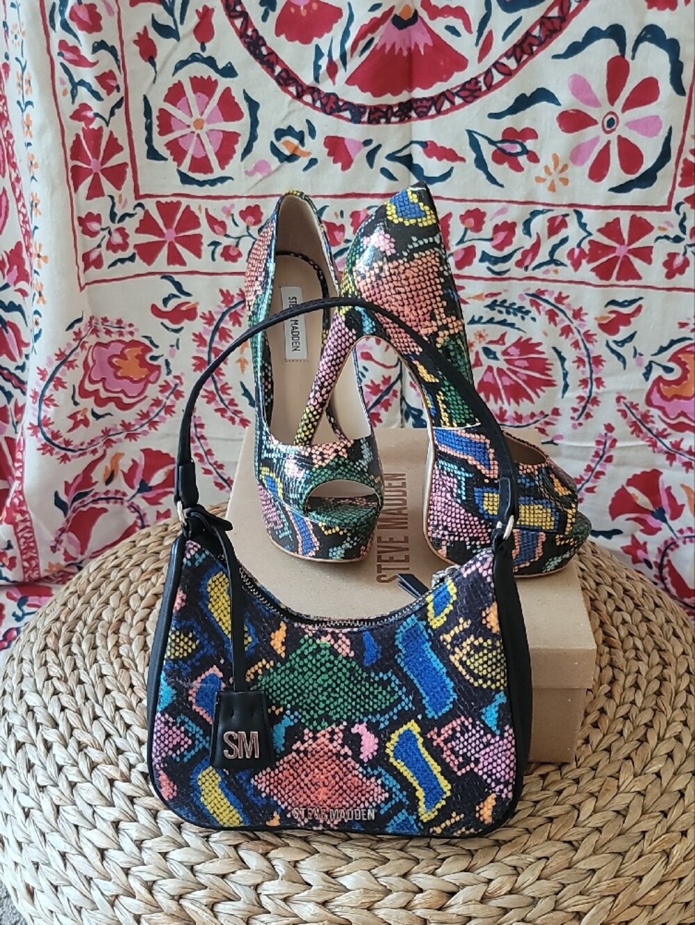 Steve Madden Deanna Multi Snake-Print Platform with Matching Bag